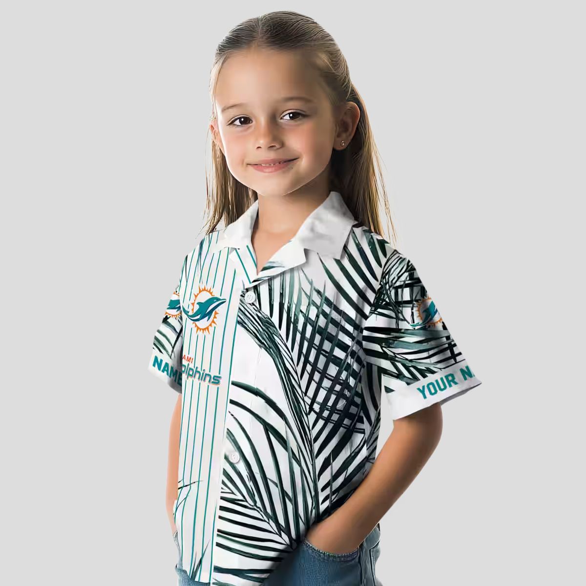 Miami Dolphins Palm Stripes Hawaiian Shirt – Aqua & Black Palm Print