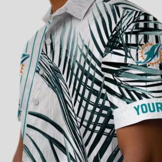 Miami Dolphins Palm Stripes Hawaiian Shirt – Aqua & Black Palm Print