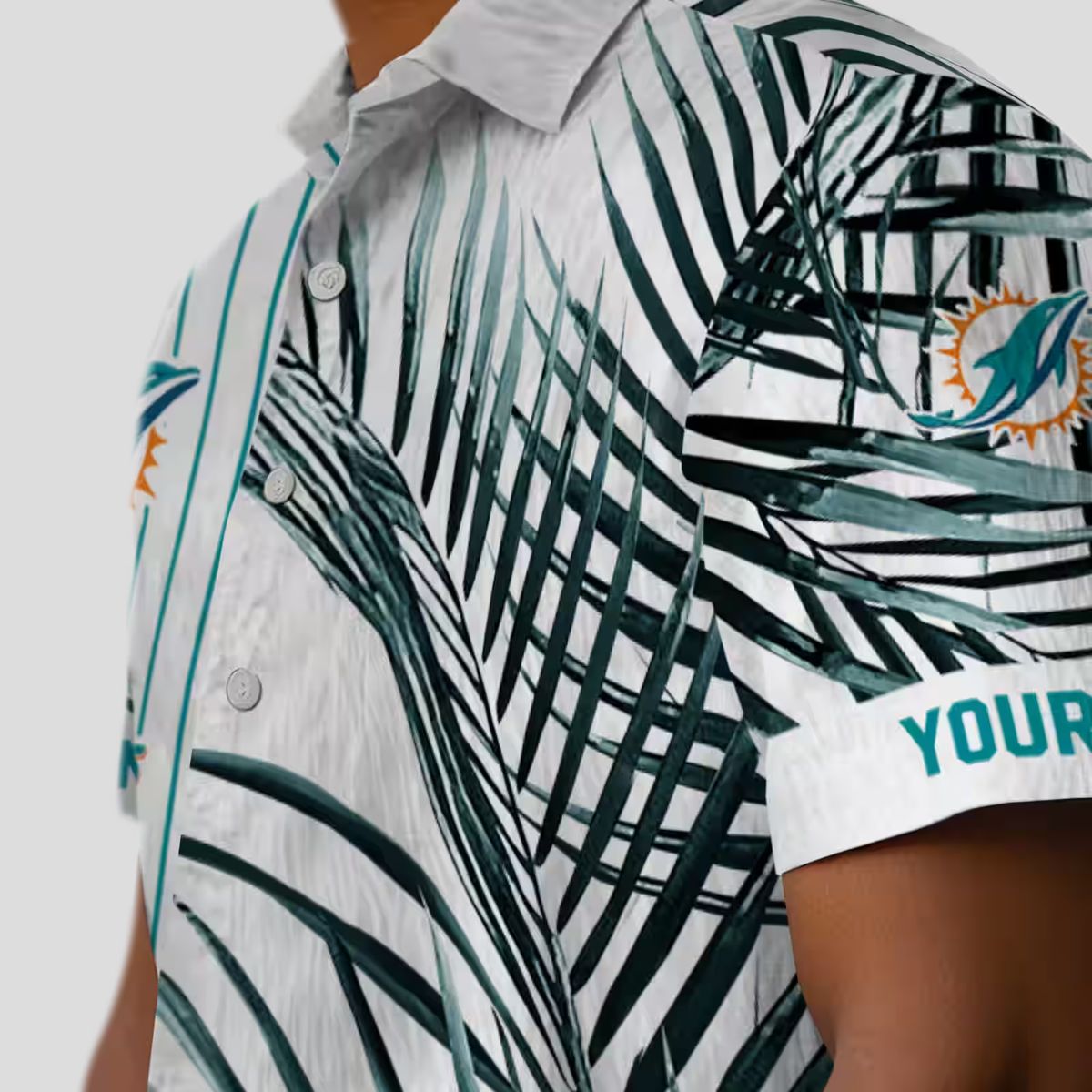 Miami Dolphins Palm Stripes Hawaiian Shirt – Aqua & Black Palm Print