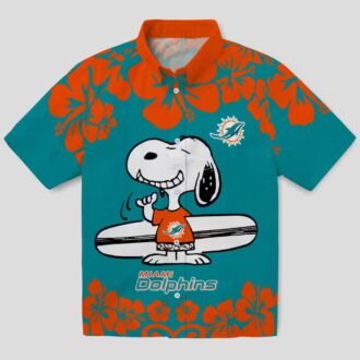 Miami Dolphins Snoopy Surf Button Up Shirt, Tropical Aqua Hawaiian Outfit