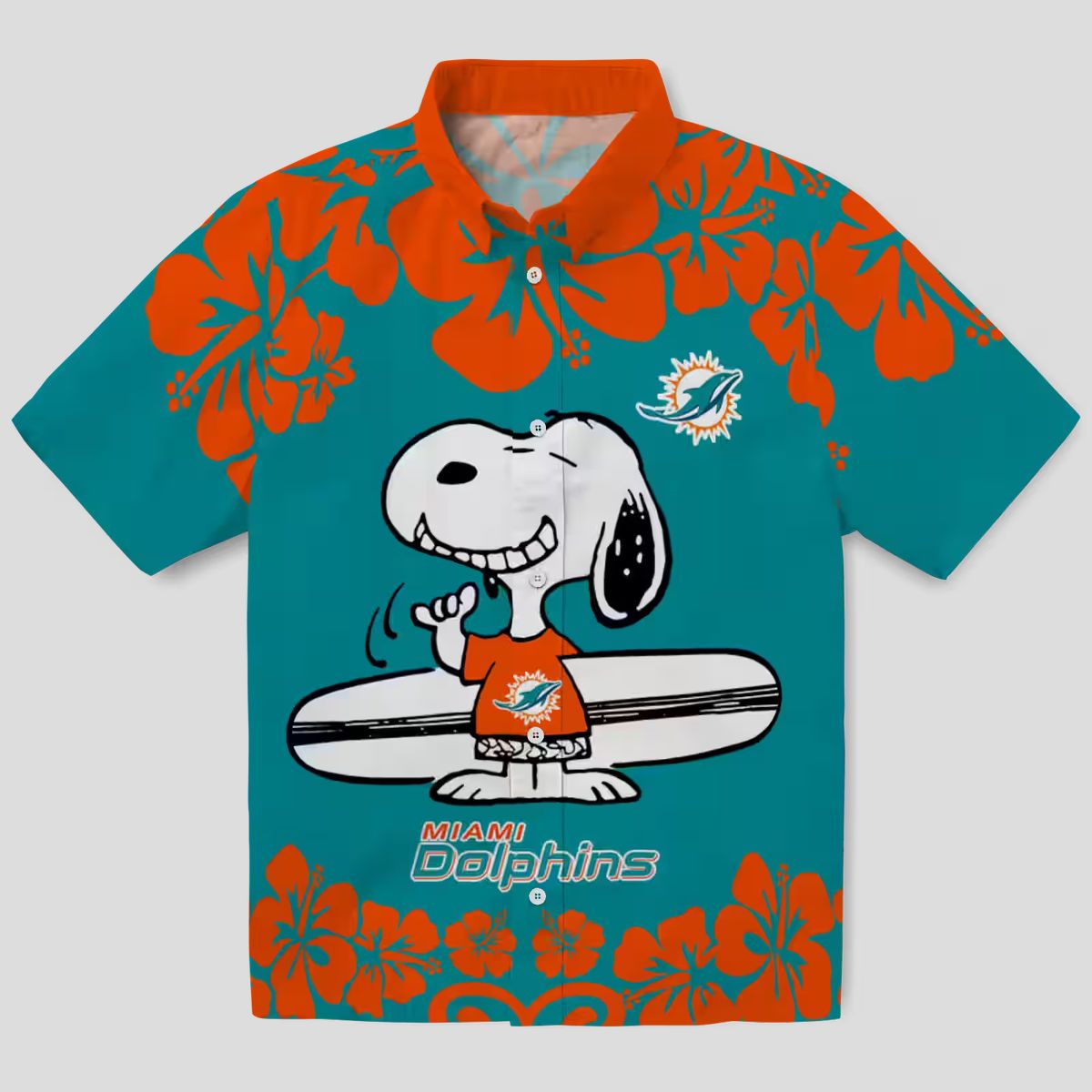 Miami Dolphins Snoopy Surf Button Up Shirt, Tropical Aqua Hawaiian Outfit
