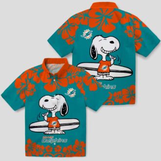 Miami Dolphins Snoopy Surf Button Up Shirt, Tropical Aqua Hawaiian Outfit