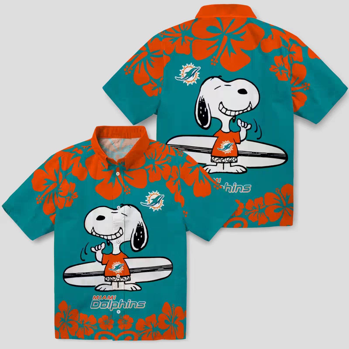 Miami Dolphins Snoopy Surf Button Up Shirt, Tropical Aqua Hawaiian Outfit