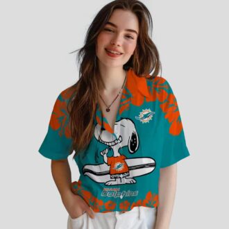 Miami Dolphins Snoopy Surf Button Up Shirt, Tropical Aqua Hawaiian Outfit