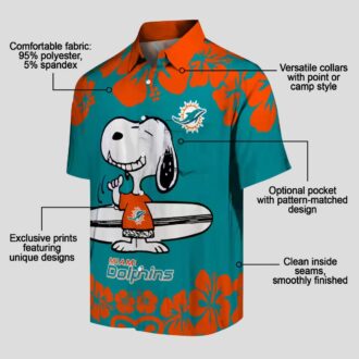 Miami Dolphins Snoopy Surf Button Up Shirt, Tropical Aqua Hawaiian Outfit