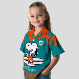 Miami Dolphins Snoopy Surf Button Up Shirt, Tropical Aqua Hawaiian Outfit