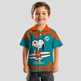 Miami Dolphins Snoopy Surf Button Up Shirt, Tropical Aqua Hawaiian Outfit