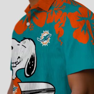 Miami Dolphins Snoopy Surf Button Up Shirt, Tropical Aqua Hawaiian Outfit