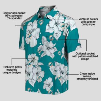 Miami Dolphins Summer Hawaiian Shirt for Parties, Aqua Hibiscus Blooms Style