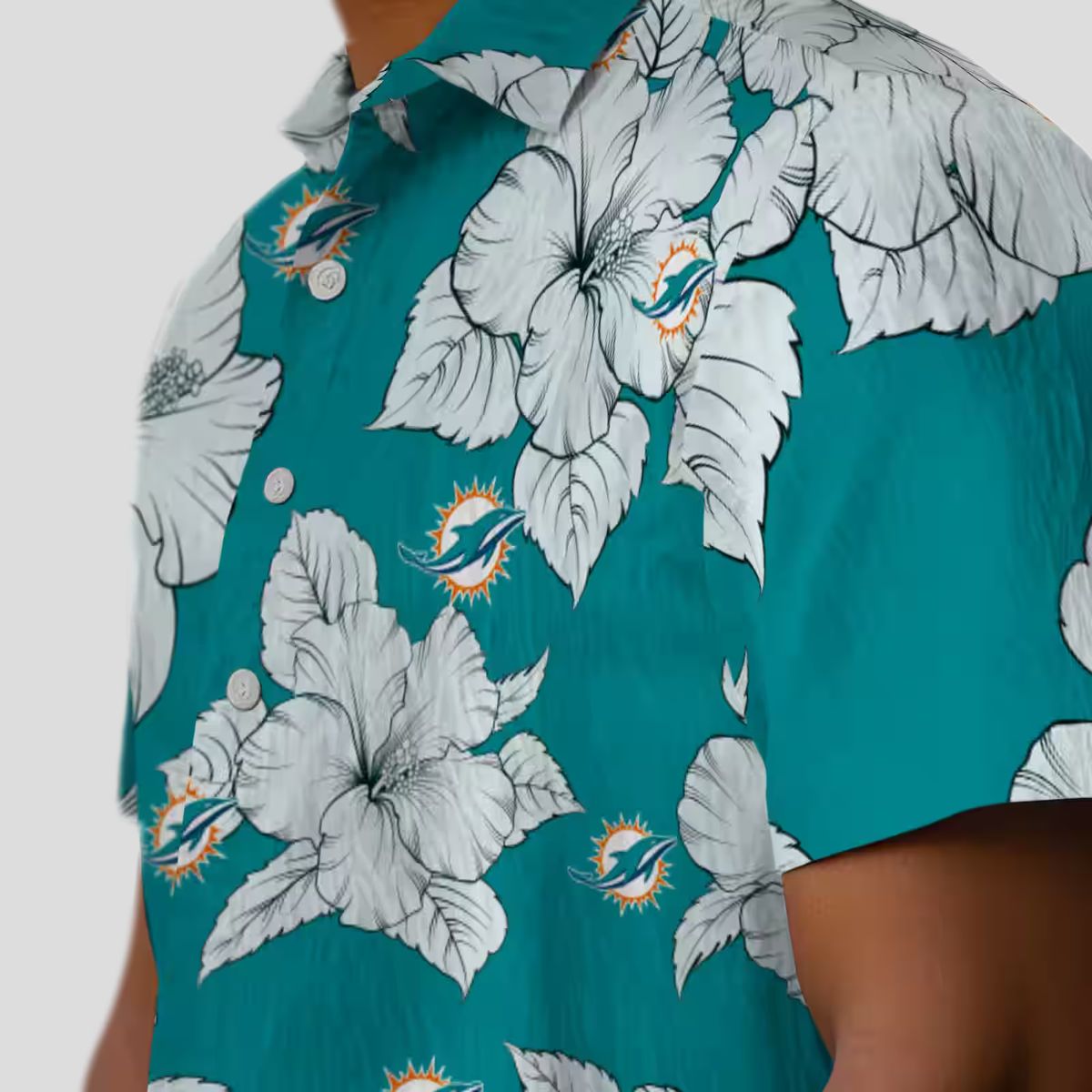 Miami Dolphins Summer Hawaiian Shirt for Parties, Aqua Hibiscus Blooms Style