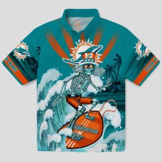 Miami Dolphins Surfing Skeleton Hawaiian Shirt – Aqua Blue NFL Aloha Style