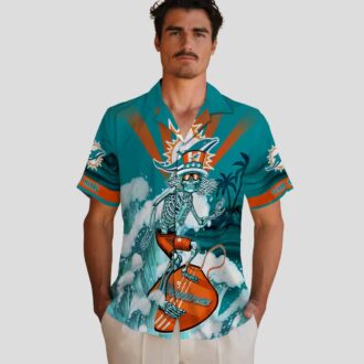 Miami Dolphins Surfing Skeleton Hawaiian Shirt – Aqua Blue NFL Aloha Style