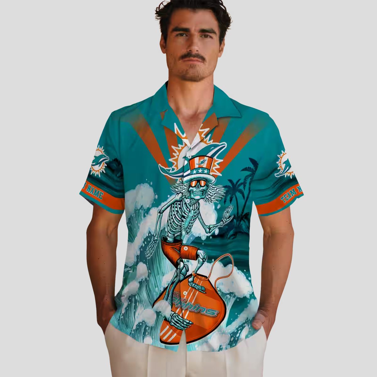 Miami Dolphins Surfing Skeleton Hawaiian Shirt – Aqua Blue NFL Aloha Style