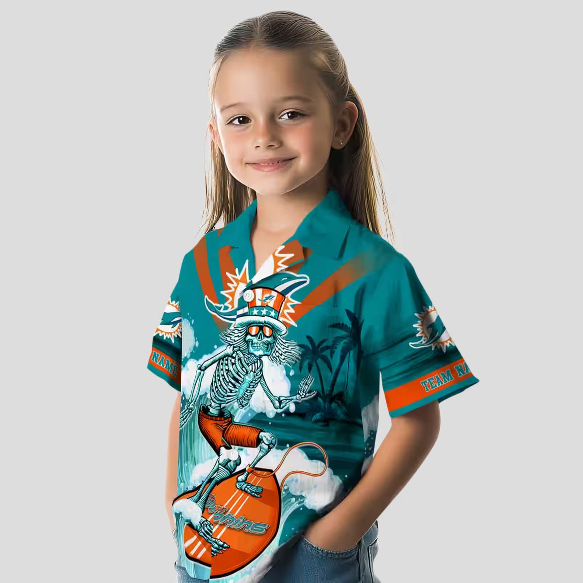 Miami Dolphins Surfing Skeleton Hawaiian Shirt – Aqua Blue NFL Aloha Style