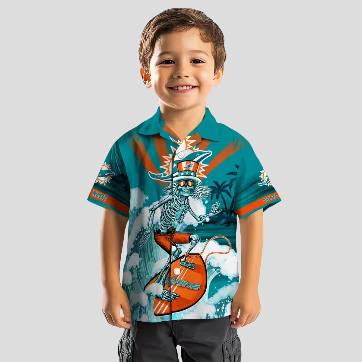 Miami Dolphins Surfing Skeleton Hawaiian Shirt – Aqua Blue NFL Aloha Style