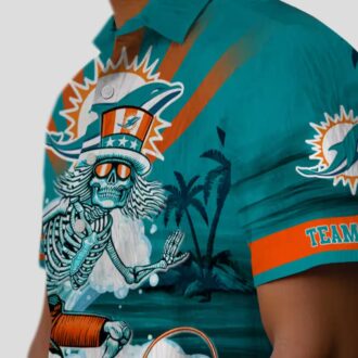 Miami Dolphins Surfing Skeleton Hawaiian Shirt – Aqua Blue NFL Aloha Style