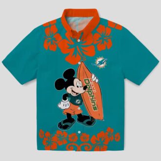 Miami Dolphins Tropical Hawaiian Shirt – Aqua Surfing Mickey Edition