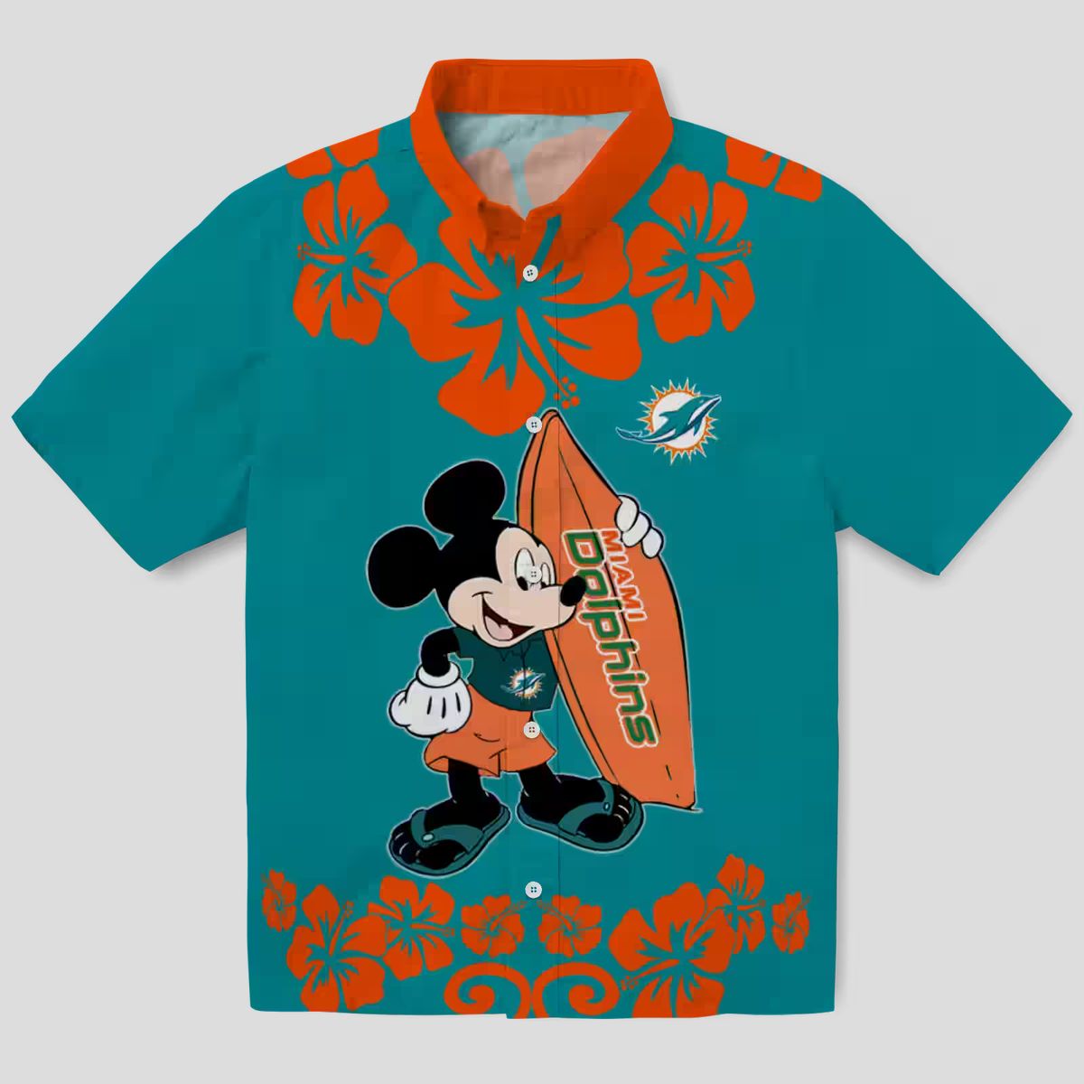 Miami Dolphins Tropical Hawaiian Shirt – Aqua Surfing Mickey Edition