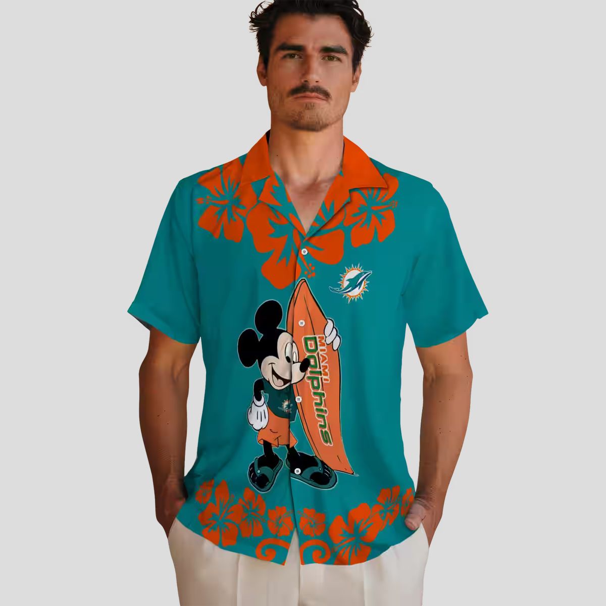 Miami Dolphins Tropical Hawaiian Shirt – Aqua Surfing Mickey Edition