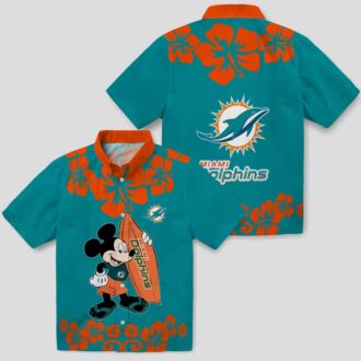 Miami Dolphins Tropical Hawaiian Shirt – Aqua Surfing Mickey Edition