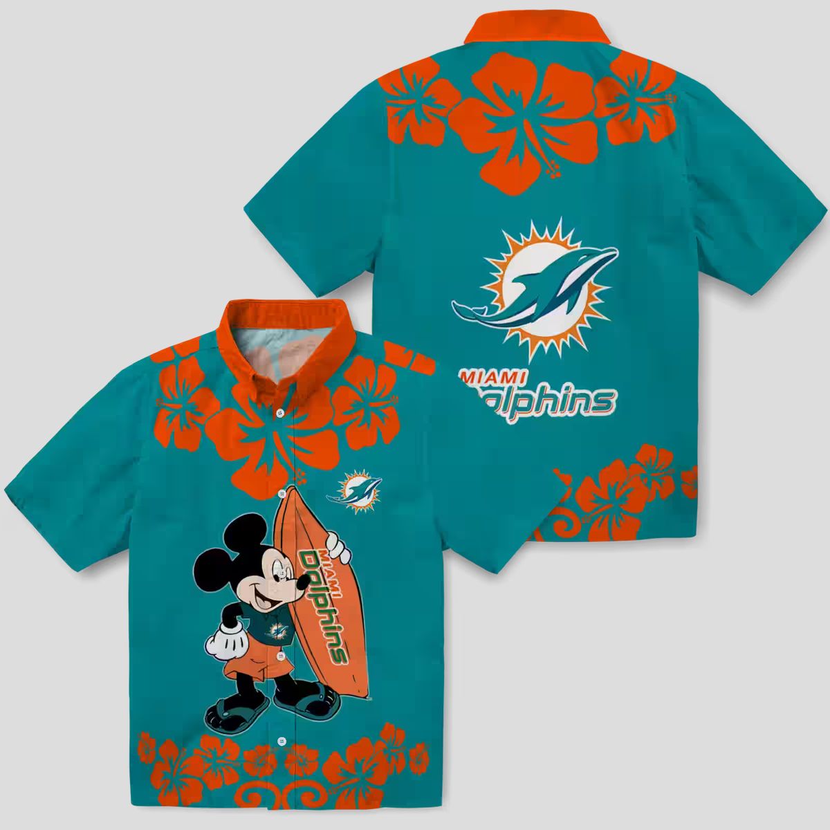 Miami Dolphins Tropical Hawaiian Shirt – Aqua Surfing Mickey Edition
