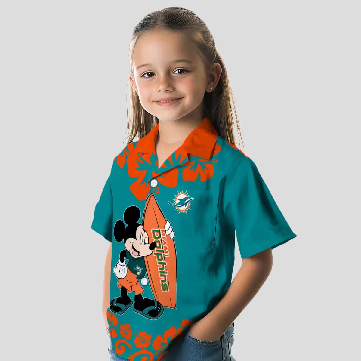 Miami Dolphins Tropical Hawaiian Shirt – Aqua Surfing Mickey Edition