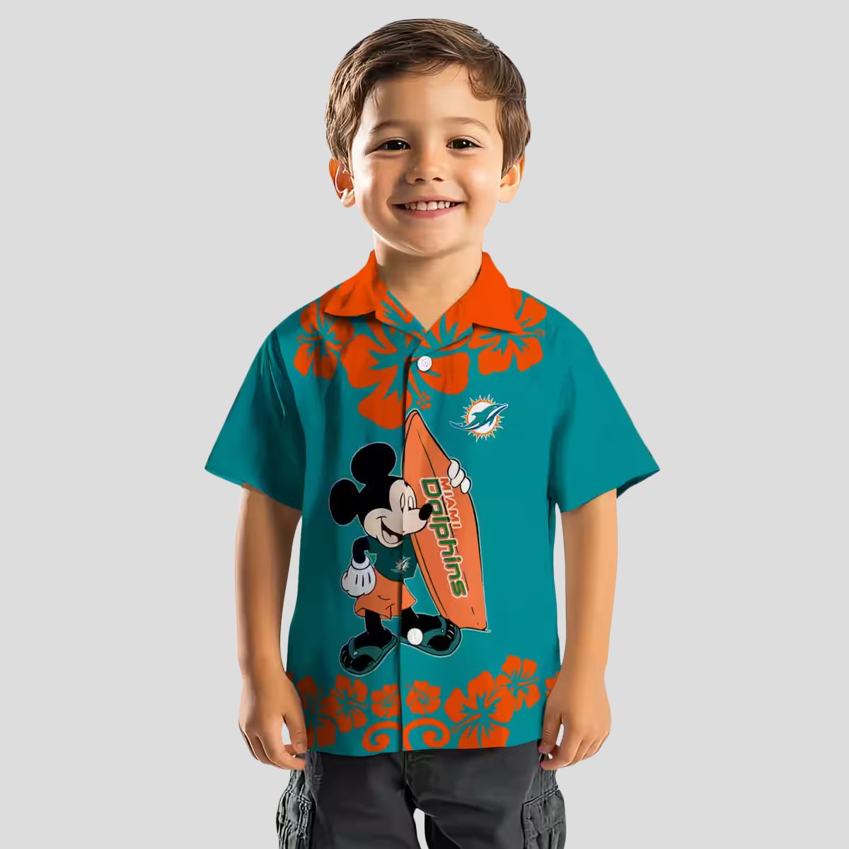 Miami Dolphins Tropical Hawaiian Shirt – Aqua Surfing Mickey Edition