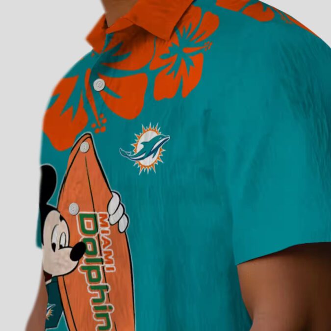 Miami Dolphins Tropical Hawaiian Shirt – Aqua Surfing Mickey Edition
