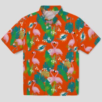 Miami Dolphins Tropical Vacation Aloha Shirt, Flamingo Palm Print Hawaiian Style