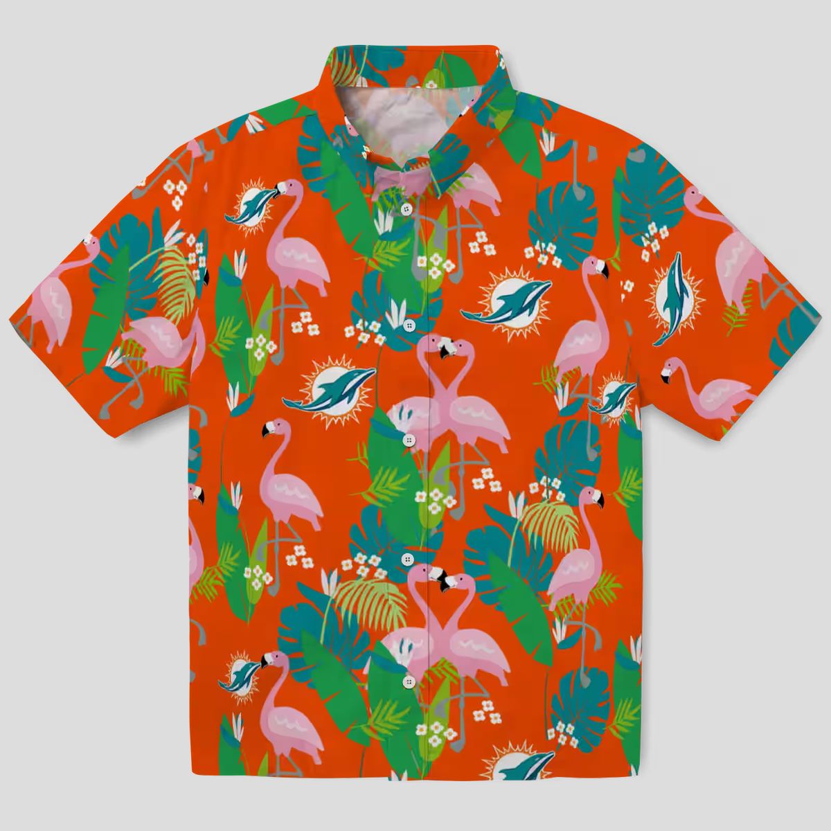 Miami Dolphins Tropical Vacation Aloha Shirt, Flamingo Palm Print Hawaiian Style