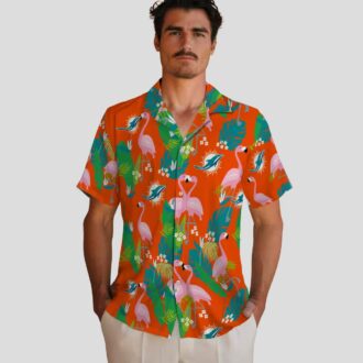 Miami Dolphins Tropical Vacation Aloha Shirt, Flamingo Palm Print Hawaiian Style