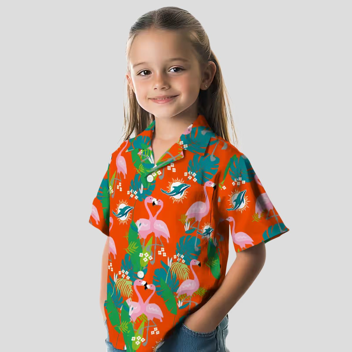 Miami Dolphins Tropical Vacation Aloha Shirt, Flamingo Palm Print Hawaiian Style