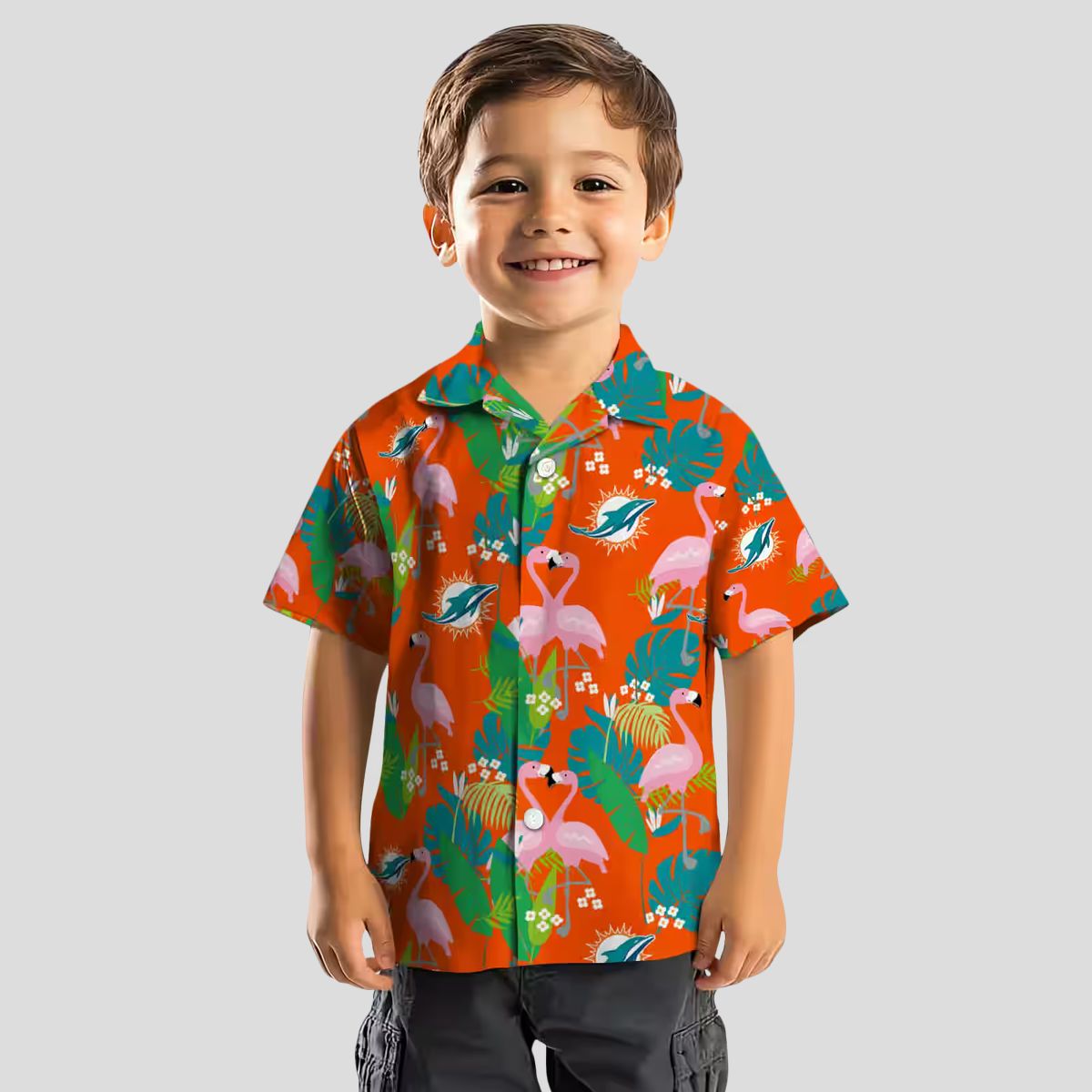Miami Dolphins Tropical Vacation Aloha Shirt, Flamingo Palm Print Hawaiian Style