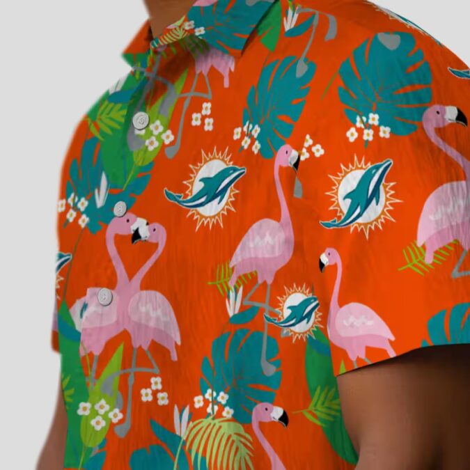 Miami Dolphins Tropical Vacation Aloha Shirt, Flamingo Palm Print Hawaiian Style