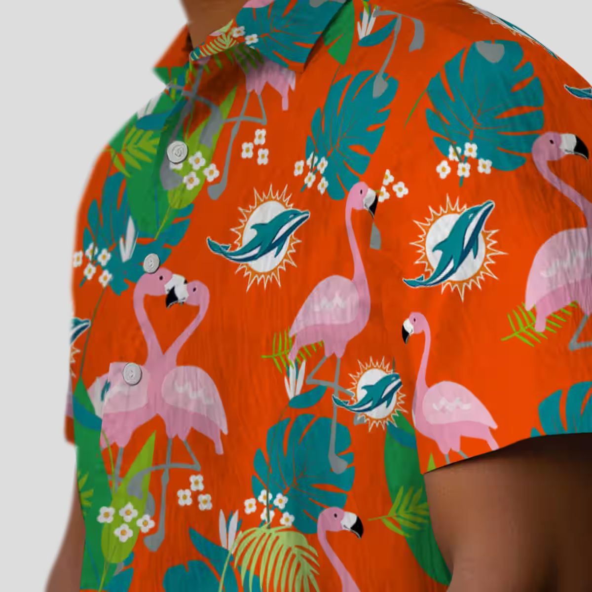 Miami Dolphins Tropical Vacation Aloha Shirt, Flamingo Palm Print Hawaiian Style