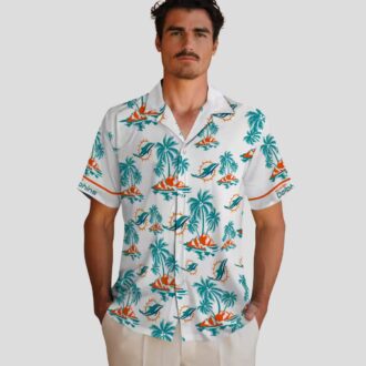 NFL Fans Miami Dolphins Beach Hawaiian Shirt, Aqua Palm Island Print