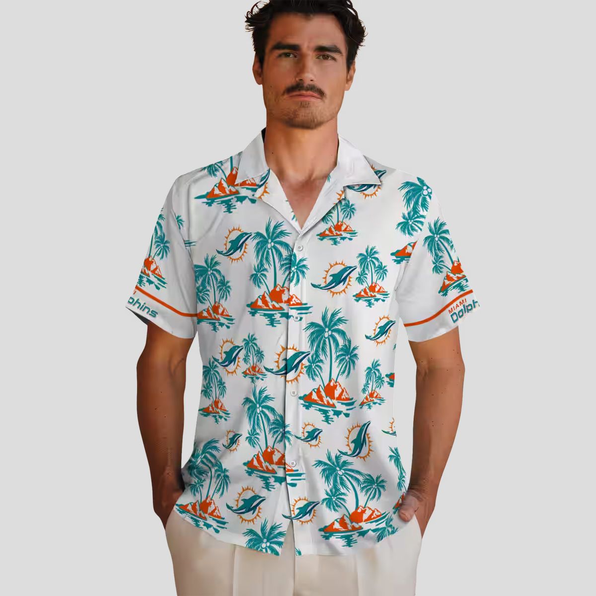 NFL Fans Miami Dolphins Beach Hawaiian Shirt, Aqua Palm Island Print