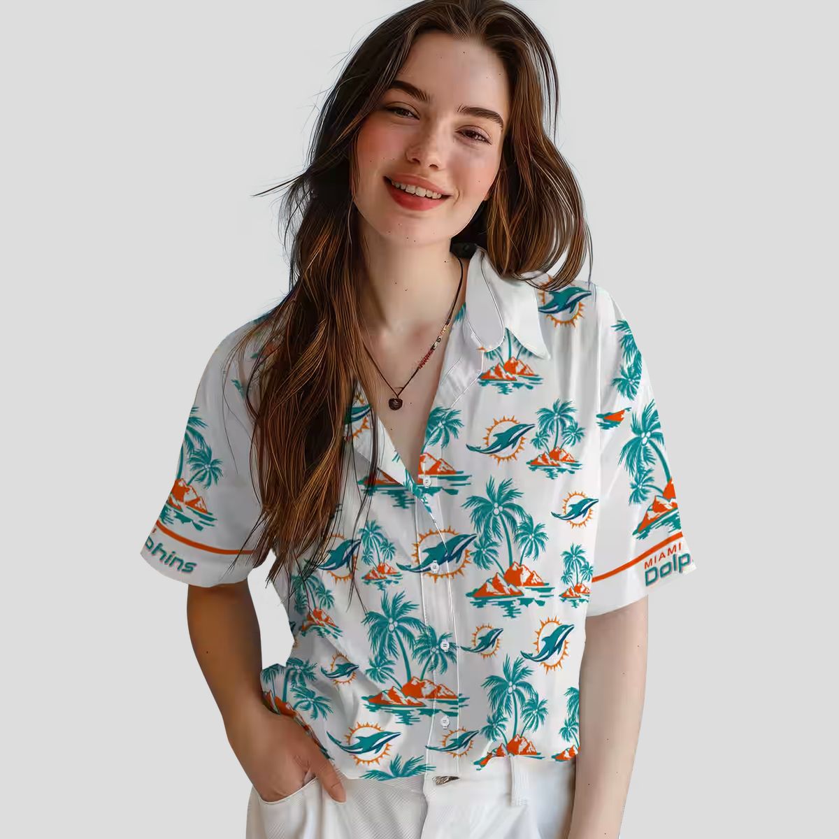 NFL Fans Miami Dolphins Beach Hawaiian Shirt, Aqua Palm Island Print