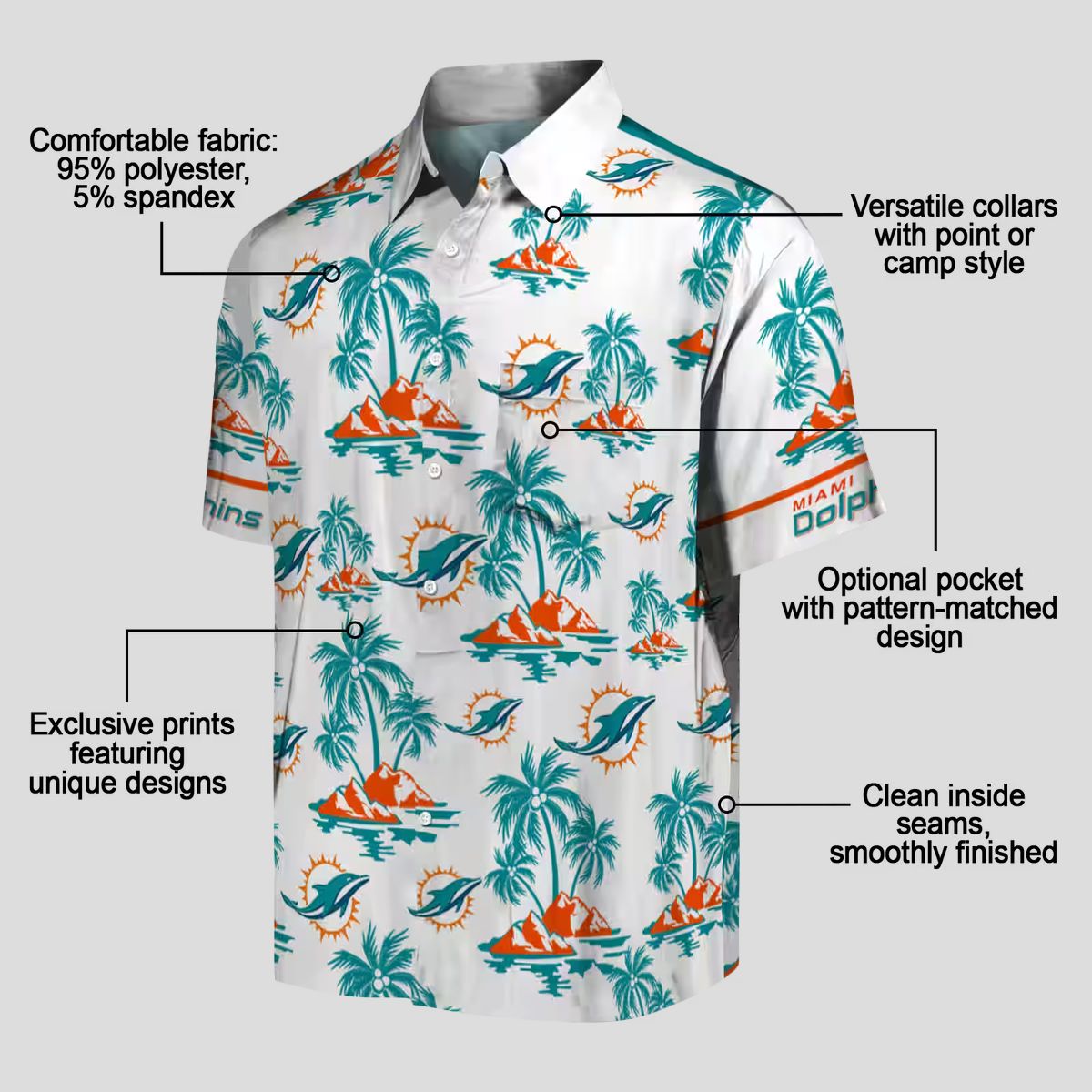 NFL Fans Miami Dolphins Beach Hawaiian Shirt, Aqua Palm Island Print