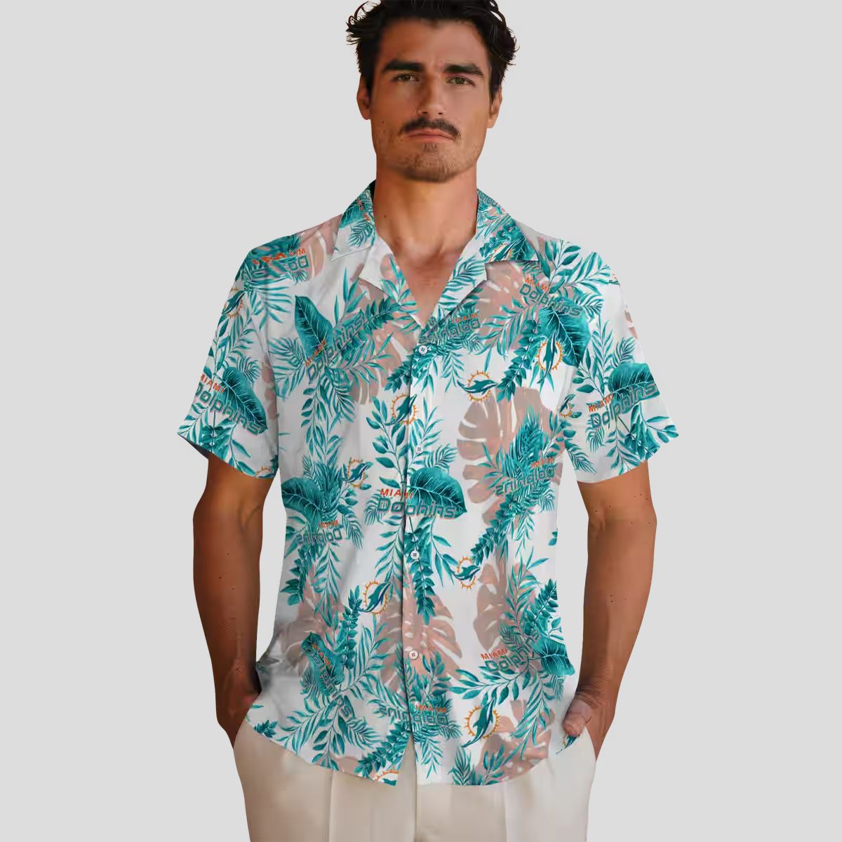 NFL Fans Miami Dolphins Hawaiian Shirt, White Tropical Print Aloha Shirt
