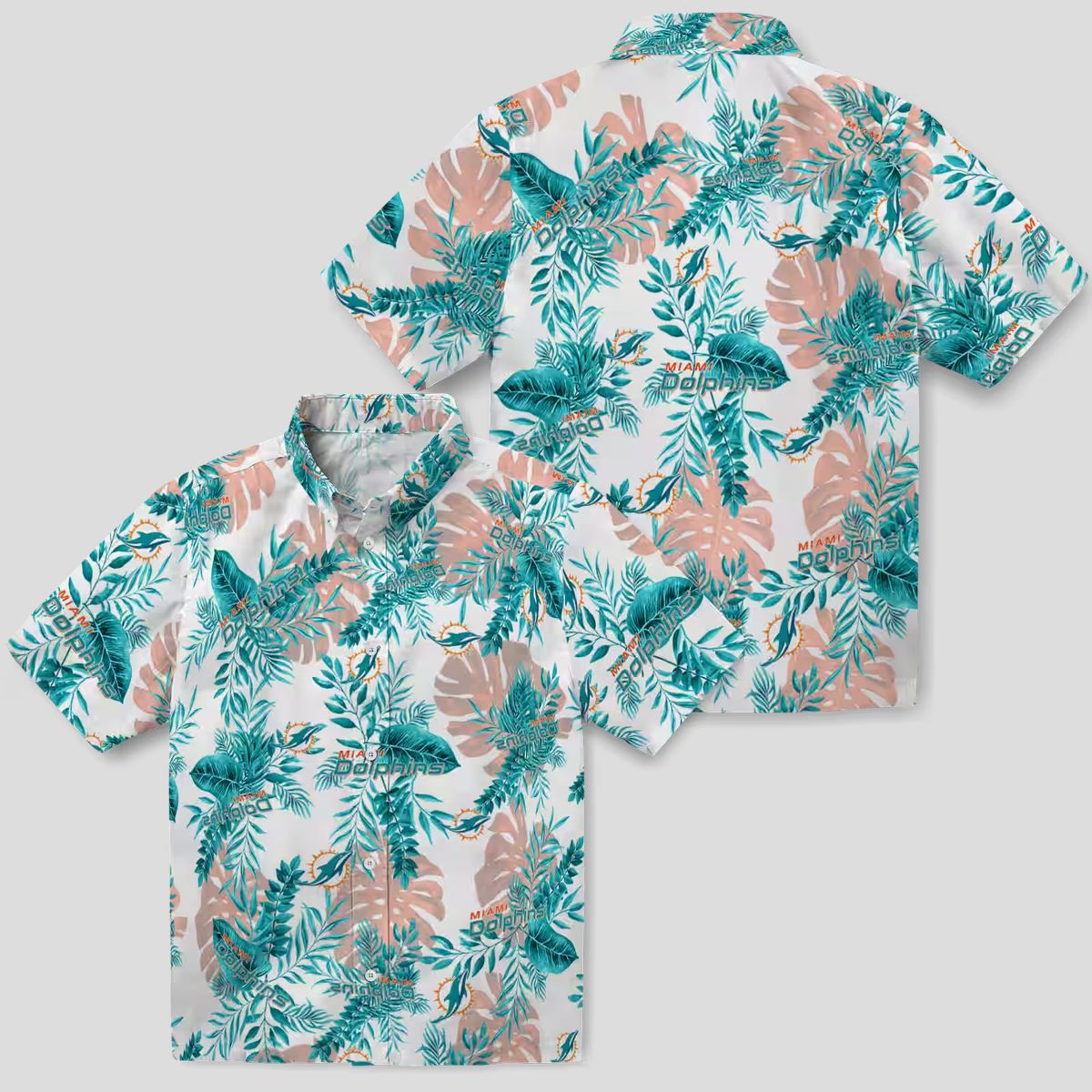 NFL Fans Miami Dolphins Hawaiian Shirt, White Tropical Print Aloha Shirt