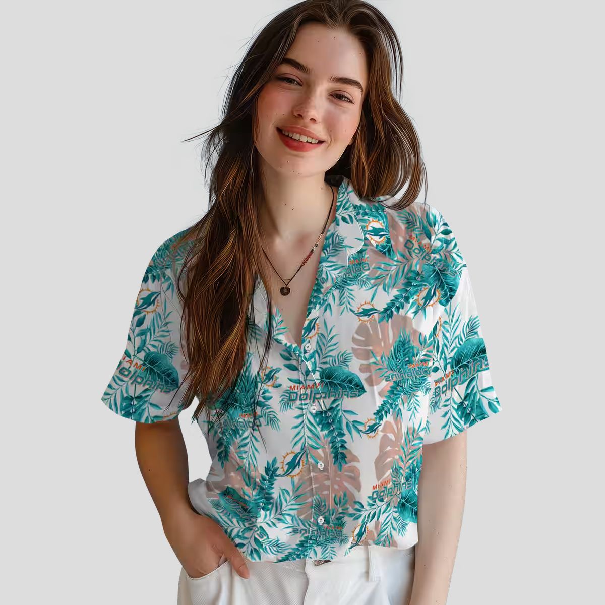 NFL Fans Miami Dolphins Hawaiian Shirt, White Tropical Print Aloha Shirt