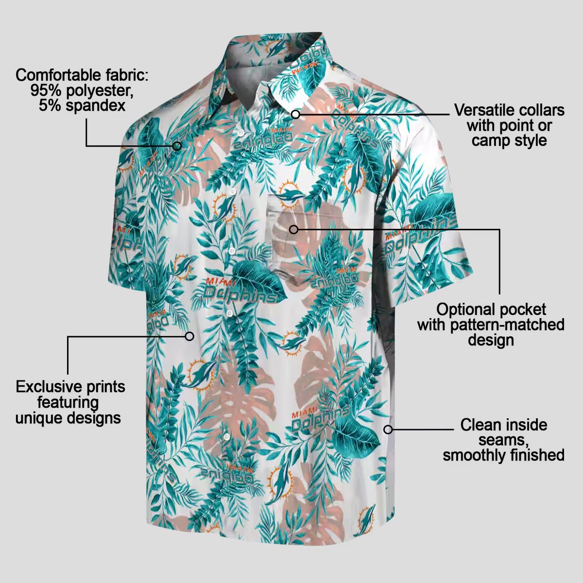 NFL Fans Miami Dolphins Hawaiian Shirt, White Tropical Print Aloha Shirt
