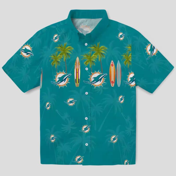 NFL Fans Miami Dolphins Tropical Hawaiian Shirt – Surfboard & Palm Print