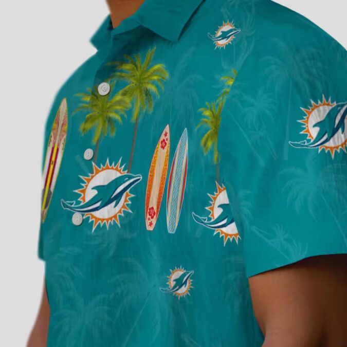 NFL Fans Miami Dolphins Tropical Hawaiian Shirt – Surfboard & Palm Print