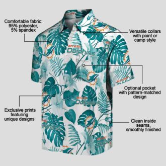 NFL Football Miami Dolphins Aloha Shirt, Tropical Plants Aqua White Print