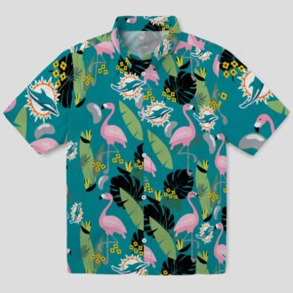 NFL Miami Dolphins Game Day Hawaiian Shirt – Aqua Flamingo & Palm Leaf Print