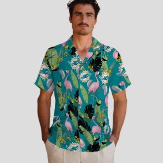 NFL Miami Dolphins Game Day Hawaiian Shirt – Aqua Flamingo & Palm Leaf Print