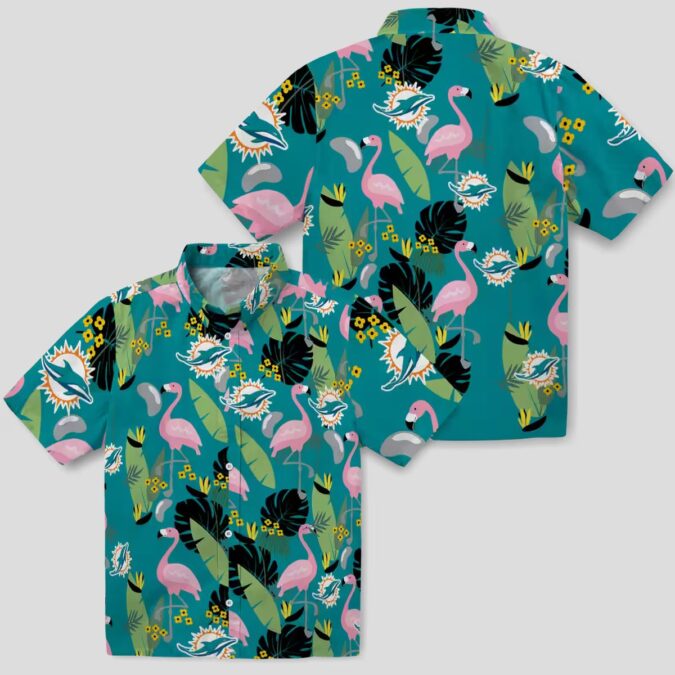 NFL Miami Dolphins Game Day Hawaiian Shirt – Aqua Flamingo & Palm Leaf Print