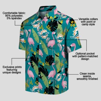 NFL Miami Dolphins Game Day Hawaiian Shirt – Aqua Flamingo & Palm Leaf Print
